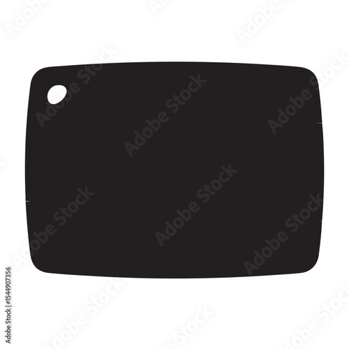 Solid black rectangular cutting board with rounded corners and hanging hole