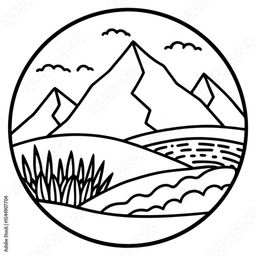 Hand-Drawn Mountain Meadow