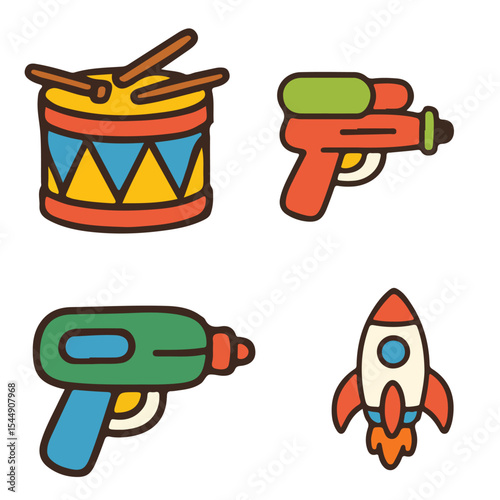Cute cartoon baby vector illustration set with different toys