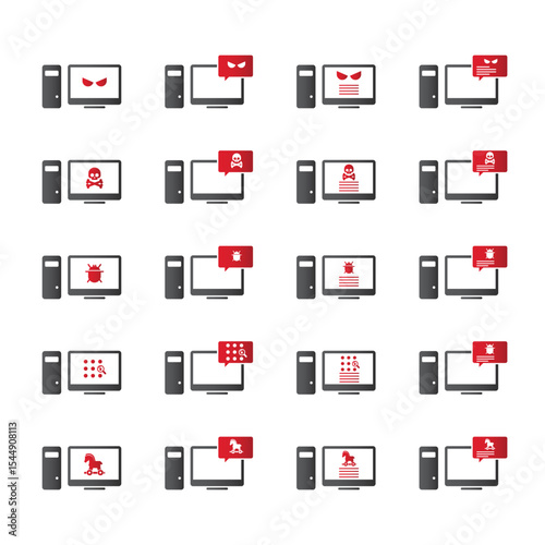 Malware desktop icon set. Hacking concept.