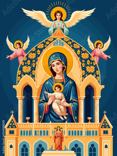 Theotokos Colored Orthodox icon 