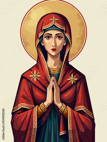  Colored Orthodox icon of the Virgin on a transparent background 