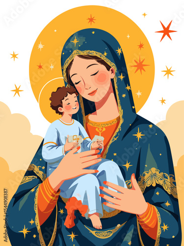  Colored Orthodox icon of the Virgin on a transparent background 