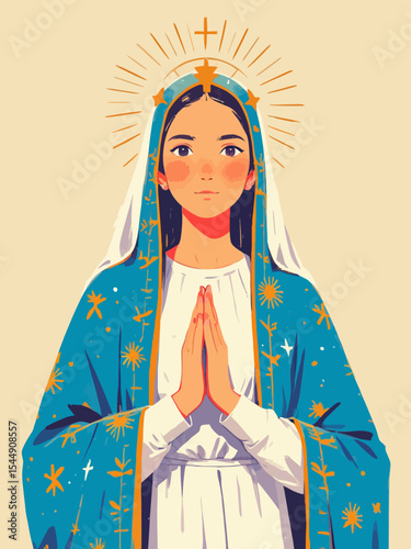 Divine Virgin Mary of Fatima Flat Vector Illustration for Religious Designs 