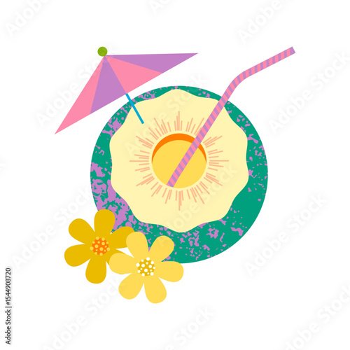 Refreshing Coconut Drink — Summer Concept Vector Illustration
