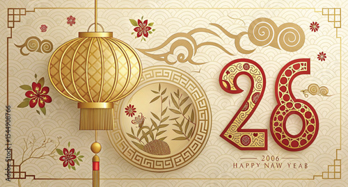  Happy Chinese New Year 2026 Background Vector - Festive Design with Traditional Symbols