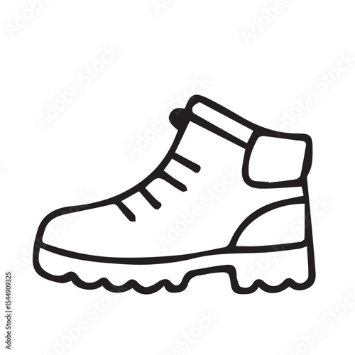 Monochrome vector of a trekking shoe with durable shape, outlined in solid black lines and free from excessive textures or decorative elements.

