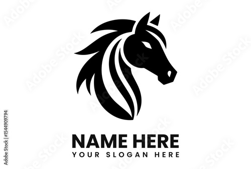 A stylized black horse head with flowing mane, presented as a logo or emblem.