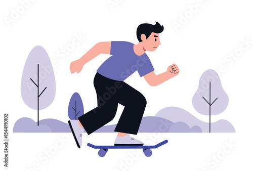 Young Man Skateboarding Fun Outdoors vector illustration.