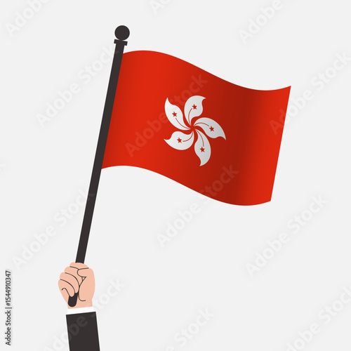 Hand Holding Hong Kong Waving Flag