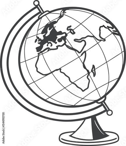 A global communication concept: a sphere globe on a white background with an antenna dish illustrating network technology