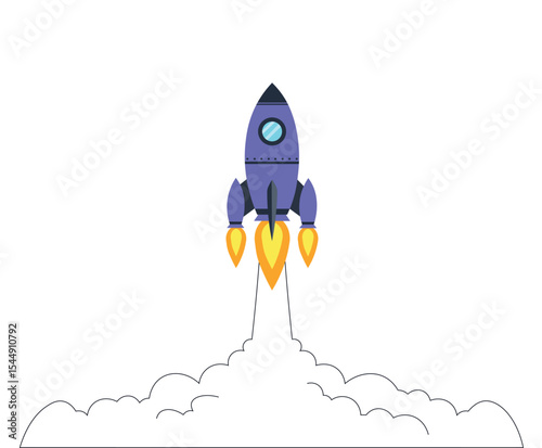 Rocket spaceship launch. Start up creative business idea. Vector illustration.