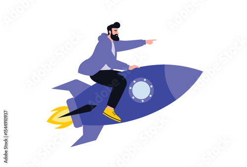 Entrepreneur Launching Business Startup vector illustration.