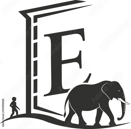 White background elephant on a wooden board illustration, a versatile animal alphabet symbol vector design