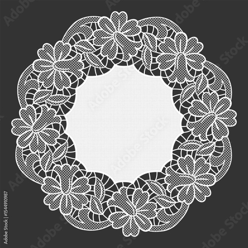 Round openwork lace doily. Imitation of crochet.