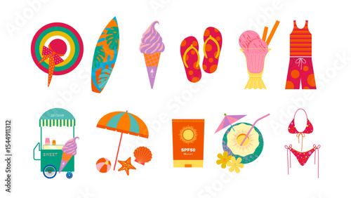 A collection of summer vector design elements.