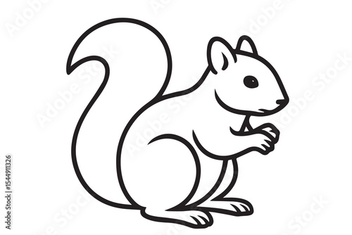 Vector of a squirrel standing upright, illustrated in black and white style with bold black outlines highlighting its tail and body shape.

