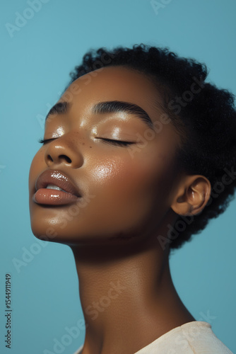 Serene Black Woman with Glowing Skin Short Hair Closed Eyes Beauty Portrait