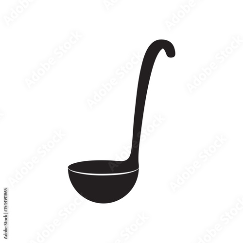 Monochrome illustration of a black ladle on a white background, vintage feel