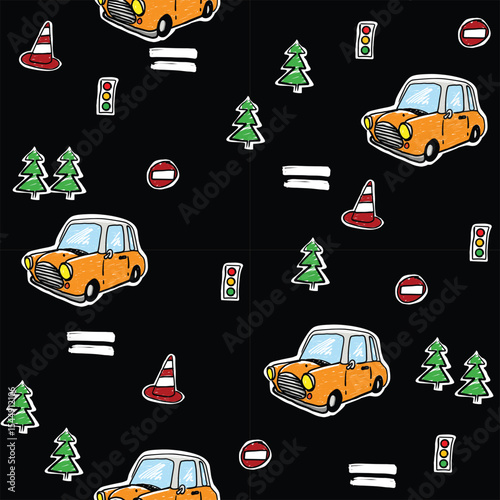 cute small car doodle vector