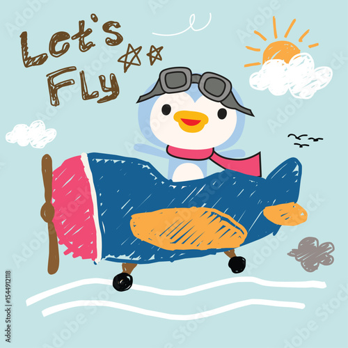 cute penguin doodle vector set