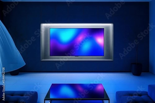 Contemporary TV lounge with cozy seating, ambient lighting, flat-screen TV, and stylish decor. Warm wood flooring creates an inviting home entertainment space.

