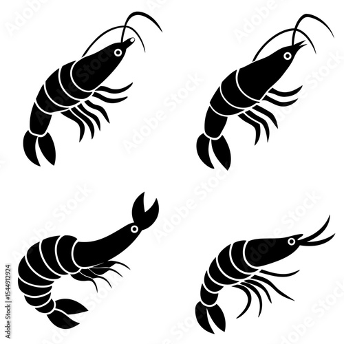 Vector silhouette of a couple of shrimps on a white background. Symbol of ocean animal