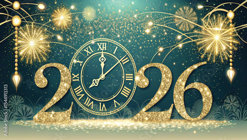 026 Happy New Year Clock Countdown Background - Celebration and Time Concept