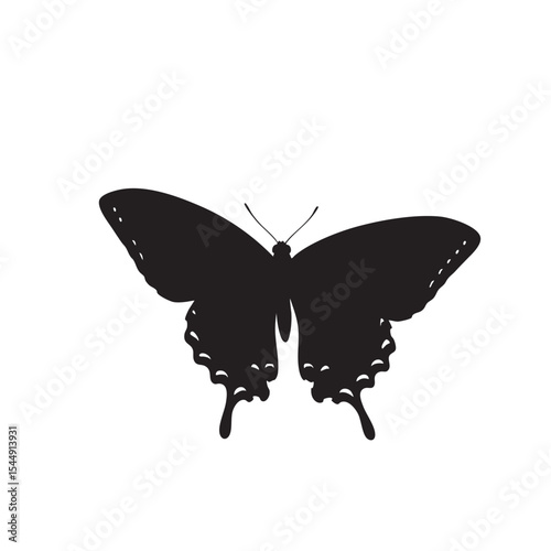 Elegant swallowtail butterfly silhouette in solid black against a pristine white backdrop