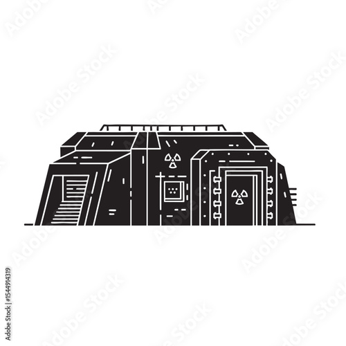 Stylized illustration of a radiation shelter facility or bunker entrance