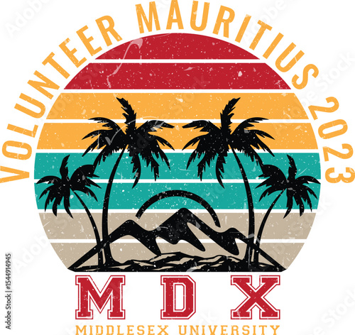 “Volunteer Mauritius 2023: Growing Together Under Island Skies”

It reflects the unity and purpose of the volunteer effort, while drawing from the colorful palette, palm silhouettes, and serene landsc