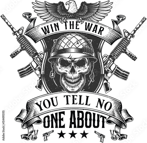 “Operation Silent Oath: Win the War, Speak No Name”

It draws from the eagle’s authority, the crossed rifles and skulls suggesting silent sacrifice, and that haunting split-banner message. If you’re i