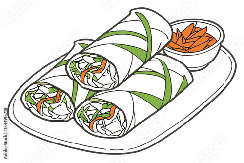 Spring Rolls Food Illustration on White