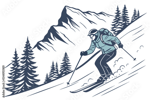Minimalist Skier with Snow Trail Illustration