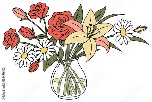 Colorful Blossoms in a Vase on White