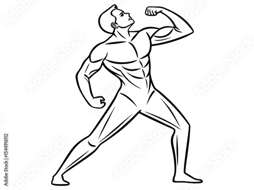 Muscular Man Flexing Arms in Pose Vector