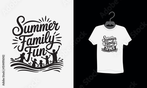 summer family fun typography silhouette t shirt design, typography design, Vector illustration, Silhouette, family vacation 2025, Vintage, Retro Style, Modern design, tee, textile, print,