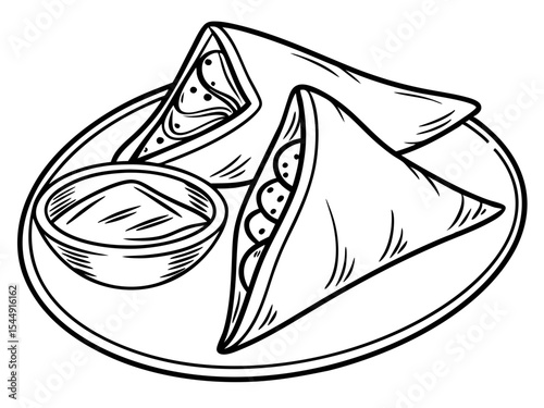 Crispy Samosa Snack Drawing on White