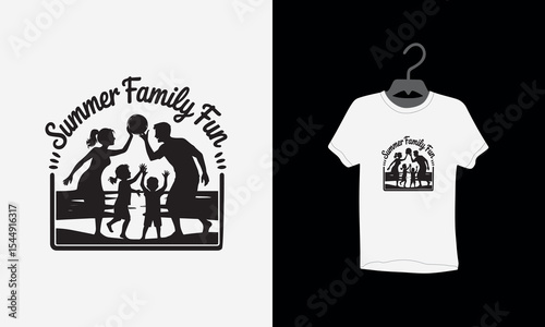 summer family fun typography silhouette t shirt design, typography design, Vector illustration, Silhouette, family vacation 2025, Vintage, Retro Style, Modern design, tee, textile, print,