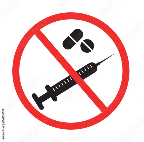 prohibition sign indicating no drugs or syringes including pills in restricted or safe areas