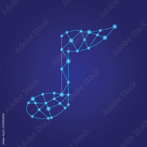Shiny Glossy Mesh Futuristic Musical Note on Blue. Sports game and official competition with monetary reward vector