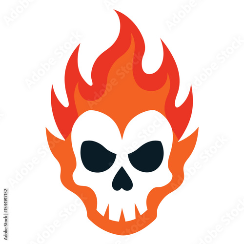 Skull with Fire Flame on White Background Bold and Fiery Illustration