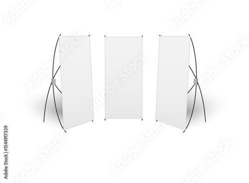Blank X banner stand realistic isolated, vector set