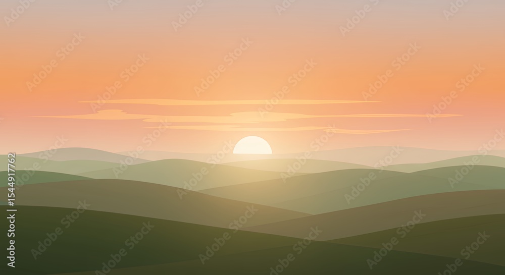Obraz premium Radiant Sunset Over Desert Dunes with Hazy Horizon