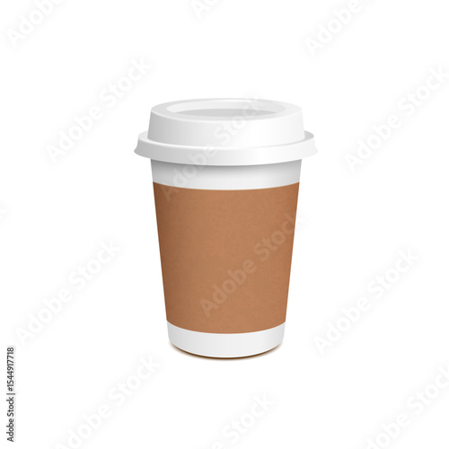 Paper coffee cup mockup, blank brown container with lid