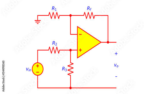 NON INVERTING AMPLIFIER OP-AMP CIRCUIT DIAGRAM ELECTRONICS ILLUSTRATION FOR VARIOUS EDUCATIONAL PROJECTS 