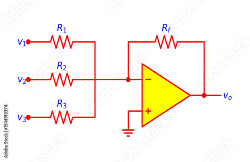  SUMMING AMPLIFIER OP-AMP CIRCUIT DIAGRAM ELECTRONICS ILLUSTRATION FOR VARIOUS EDUCATIONAL PROJECTS 
