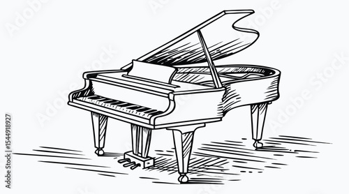 Hand Drawn Grand Piano Sketch Illustration