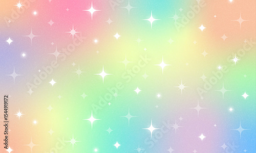 Pastel rainbow blurry background with sparks illustration. Old film light leaks texture with grainy noise, iridescent light. Rainbow lens flare effect, camera film filter with bokeh, dust, grain. 