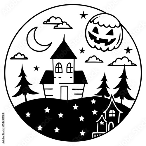 Retro Haunted House Scene